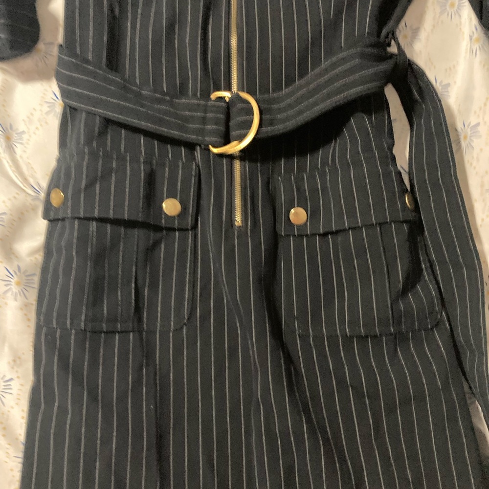 Dressbarn Blue Women’s Dress Rolled Sleeves Pockets Zip Front Belt Size 4 - Picture 9 of 13